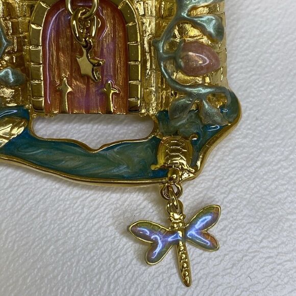 Kirks Folly Fairytale Castle Rapunzel Princess Gold Tone Enamel Brooch - Picture 2 of 8